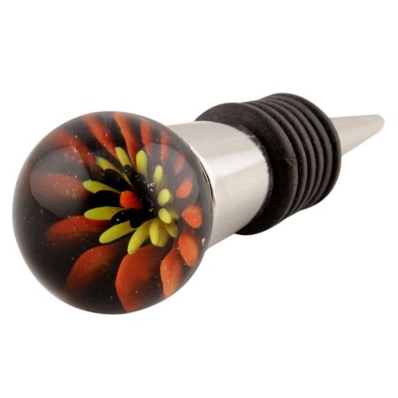Orange And Yellow Inside Flower Glass Wine Stopper